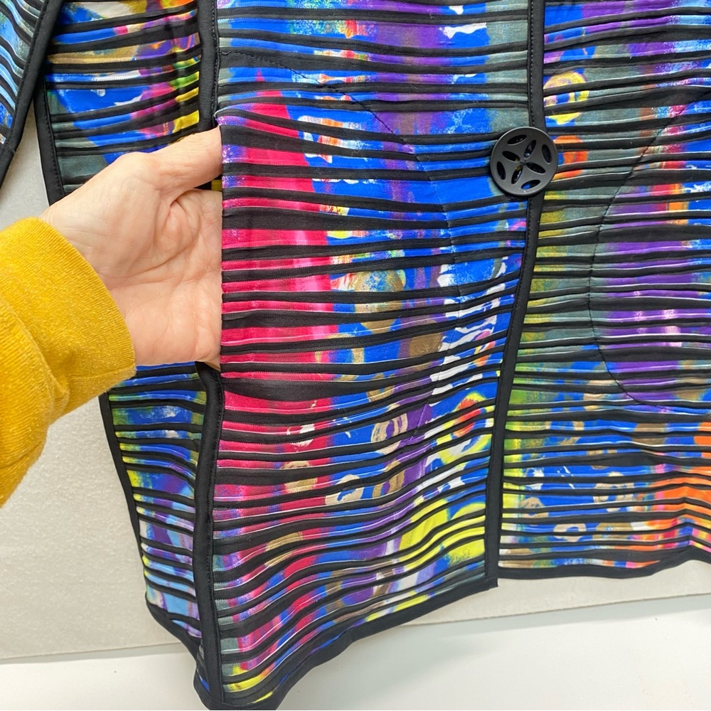 Ali Miles Womens XL 3/4 Sleeve Jacket Wearable Art Multicolor W/ Black Stripes - Picture 5 of 14